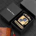 Coffret montre Oulm or fuseaux horaires multiples avec gourmette dans boîte cadeau - Style Carré Cadran Bleu (KWD0174)