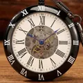 Montre à gousset mécanique automatique vintage noire avec chiffres romains et chaîne. - Noir