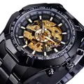 Orologio meccanico automatico Forsining da uomo con cinturino in acciaio inossidabile nero - Cassa Nera Movimento Oro