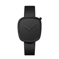 Reloj de cuarzo negro minimalista en forma de guijarro con correa de cuero - Caja Negra Esfera Negra(T077-1)