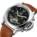 Automatische Forsining-Mechanikuhr mit Skelett-Tourbillon und braunem Lederarmband. - Brauner Lederriemen-Stil