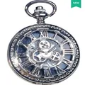Montre à gousset mécanique argentée avec cadran squelette à engrenages vintage - Boîtier Argenté Cadran Noir