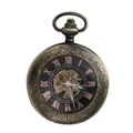 Vue détaillée d'une montre de poche mécanique vintage en bronze avec cadran squelette - Style Sculpté de Vigne CAIFU (002 Semi-Automatique) / Bronze