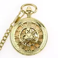 Montre de poche dorée vintage avec mouvement squelette visible et chiffres romains - Or