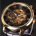 Luxury Forsining skeleton automatic mechanical watch for men with gold case and leather strap. - Skeleton Style / A099 / Gold Case Black Dial Black Strap