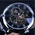 Orologio meccanico scheletrato Forsining da uomo con numeri romani e cinturino. - Stile Scheletrato / A099 / Cassa Argento Quadrante Nero Cinturino Nero