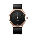 TOMI minimalistisch uniseks modehorloge met roségouden kast en zwarte lederen horlogeband - Roségouden Kast Zwarte Wijzerplaat Zwarte Band