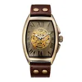Shenhua 9268 men's mechanical watch with bronze skull dial and riveted leather strap - Skull Cutout / Brown