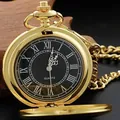 Klassische goldene Taschenuhr zum Aufklappen mit schwarzem Zifferblatt und römischen Zahlen - Doppelseitiges Lichtzifferblatt