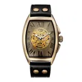 Shenghua 9268 bronze mechanical watch with skull skeleton dial and rivet leather strap - Skull Cutout / Black