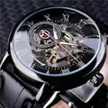 Orologio meccanico scheletrato di lusso Forsining da uomo con quadrante nero e cinturino in pelle - Stile Scheletrato / A099 / Quadrante Nero Numeri Argento Cinturino Nero