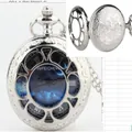 Antike silberne Taschenuhr mit Sprungdeckel, Hohlpavillon und blauem Zifferblatt - Hohlkammerdeckel-Stil (OUFEICHEN) / Wie abgebildet