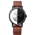 Orologio TOMI minimalista con cinturino in pelle marrone e quadrante nero e bianco - Quadrante Bianco e Nero Cinturino Marrone
