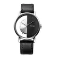 Orologio TOMI minimalista con cinturino in pelle nera e esclusivo quadrante bicolore - Quadrante Bianco e Nero Cinturino Nero
