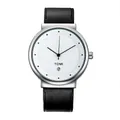 Orologio unisex minimalista TOMI con quadrante bianco e cinturino in pelle nera - Cassa Argento Quadrante Bianco Cinturino Nero (T091-3)