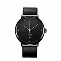 Orologio alla moda nero minimalista TOMI con cinturino in pelle e datario integrato - Cassa Nera Cinturino Nero Quadrante Nero (T091-1)