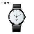 Orologio minimalista unisex TOMI elegante con cinturino in pelle nera e quadrante bianco - Cassa Nera Quadrante Bianco Cinturino Nero (T091-2)