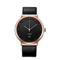 Orologio unisex minimalista TOMI con cinturino in pelle nera e cassa finitura oro rosa - Cassa Oro Rosa Cinturino Nero (T091-5)