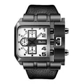 Reloj de hombre de cuarzo cuadrado de gran tamaño Oulm con correa de cuero negro y dial múltiple - Blanco