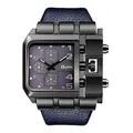 Reloj de cuarzo Oulm moderno para hombre con esfera cuadrada grande y correa de cuero azul - Azul