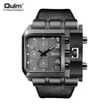 Reloj de cuarzo cuadrado Oulm con correa de cuero negro - Negro
