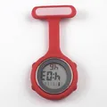 Reloj de enfermera digital de silicona roja con clip de broche para profesionales médicos - Rojo