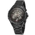 Reloj mecánico automático para hombre Winner de acero inoxidable negro con esfera de esqueleto - Banda Negra Índice Oro Rosa Movimiento Plateado