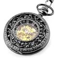 Reloj de bolsillo mecánico negro vintage con tapa calada de flores intrincadas - Estilo Grabado Hueco (pm111/PM245) / Negro