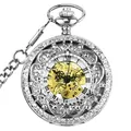 Montre à gousset mécanique squelette argentée avec gravures florales rétro - Argent Automatique