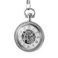 Montre à gousset mécanique squelette argentée avec chiffres romains et lunette gravée - Style Sculpté (MP264) / MP264 Argent