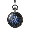 Montre à gousset mécanique squelette noire avec chiffres romains bleus et mouvement - Style Sculpté (MP264) / MP264 Gris Fusil
