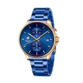 WWOOR luxe blauw stalen horloge voor heren, waterdicht met roségouden kast - Roségoud Blauw