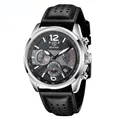 Benyar Herren-Sport-Chronograph mit schwarzem Lederarmband und Datumsanzeige 5171 - Silbergehäuse Schwarzes Zifferblatt Lederarmband