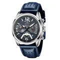 BENYAR Luxus-Sport-Quarzuhr für Herren mit blauem Lederarmband und Chronograph - Silbergehäuse Blaues Zifferblatt Lederarmband