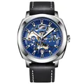BENYAR men's automatic skeleton mechanical watch with blue dial and black leather strap - BENYAR 5121 Automatic Mechanical Style / Silver Case Blue Dial Black Leather Strap (BY-5121)