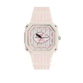 Stylish women's watch with a unique octagonal cream case and pink striped silicone strap - Pink