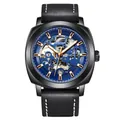 BENYAR men's automatic skeleton mechanical watch with blue dial and black leather strap - BENYAR 5121 Automatic Mechanical Style / Black Case Blue Dial Black Leather Strap (BY-5121)