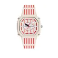 Fashionable dopamine style watch with red and cream stripes, large octagonal dial - Red