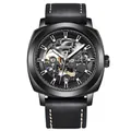 Benyar Automatik-Skelettuhr für Herren mit hochwertigem schwarzem Lederarmband - BENYAR 5121 Automatischer Mechanischer Stil / Schwarzes Gehäuse Schwarzes Zifferblatt Schwarzes Lederarmband (BY-5121)