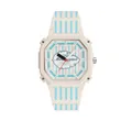 Trendy cream-colored ladies watch featuring a blue striped octagonal dial and silicone strap - Blue