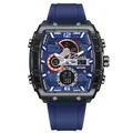 Montre de sport numérique SMAEL tonneau à double affichage et bracelet silicone bleu - Bleu foncé