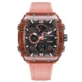 Montre SMAEL rose tonneau étanche à double affichage avec cadran lumineux à LED pour hommes - Corail