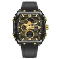 SMAEL wasserdichte Tonneau-Sportuhr mit Dual-Display, Goldakzenten und schwarzem Armband - Schwarz & Gold