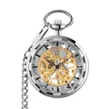 Vue macro détaillée d'une montre à gousset mécanique vintage avec mouvement squelette - Argent
