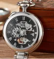 Montre à gousset mécanique argentée avec cadran squelette et chiffres romains vintage - Argent 2
