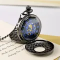 Montre à gousset mécanique noire vintage avec double couvercle et détails gravés - Noir Cadran Noir