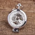 Montre à gousset mécanique argentée avec cadran squelette et chiffres romains - Argent (Sans Logo)