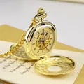 Montre à gousset mécanique vintage dorée avec double couvercle et cadran squelette creux - Or