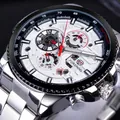 Montre mécanique automatique Forsining pour hommes en argent avec cadran blanc multifonction - Bracelet Argent Cercle Intérieur Noir Cadran Blanc