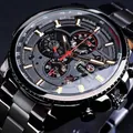 Montre mécanique automatique Forsining noire pour homme avec cadrans multifonctions - Bracelet Noir Cadran Noir Index Or